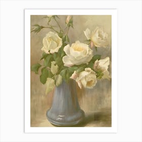 White Roses In A Blue Vase Art Print