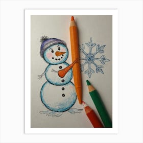 Snowman Drawing 2 Art Print