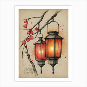 Lanterns On A Branch 2 Art Print