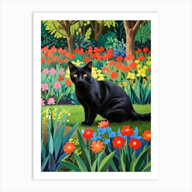 Black Cat In The Garden 3 Art Print