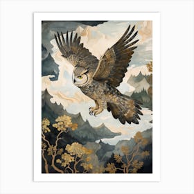 Great Horned Owl 3 Gold Detail Painting Art Print