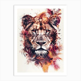 Double Exposure Realistic Lion With Jungle 37 Art Print