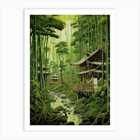 Bamboo Forest Japanese Illustration 3 Art Print