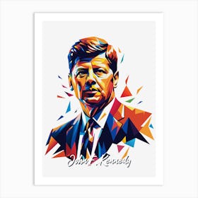 John F Kennedy 2 Portrait WPAP Pop Art Art Print