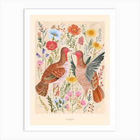 Folksy Floral Animal Drawing Turkey Poster Art Print