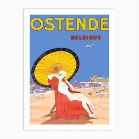 Ostende, Belgium, Girl On A Beach Art Print