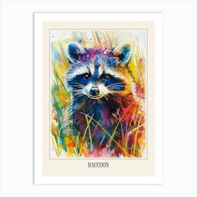 Raccoon Colourful Watercolour 2 Poster Art Print