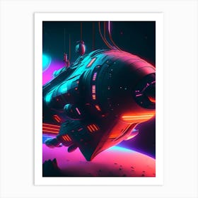 Spacecraft Neon Nights Space Art Print