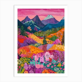 Colorful Landscape With Mountain and Flowers 14 Affiche