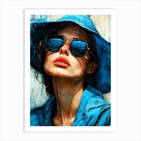 Woman In A Blue Hat painting Art Print