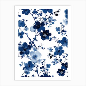 Blue And White Floral Pattern 11 Art Print