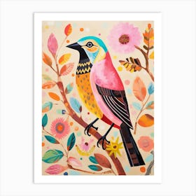 Pink Scandi House Sparrow 2 Art Print