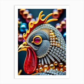 Rooster With Pearls Art Print