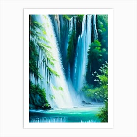 Plitvice Waterfalls, Croatia Peaceful Oil Art  Art Print