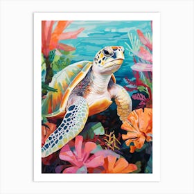 Vivid Pastel Turtle With Aquatic Plants 2 Art Print