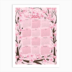 Cherry Blossom Calendar 2024 Art Print
