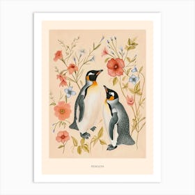 Folksy Floral Animal Drawing Penguin 3 Poster Art Print