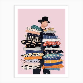 Man With A Stack Of Clothes Art Print