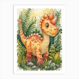 Pastel Watercolour Carnotaurus Dinosaur 2 Art Print