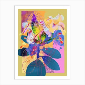 Peacock Flower (Caesalpinia) 1 Neon Flower Collage Art Print