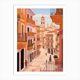 Valencia Spain 4 Vintage Pink Travel Illustration Art Print