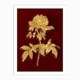 Vintage Provins Rose Botanical in Gold on Red n.0217 Art Print