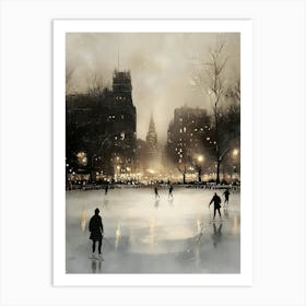 Ice Skating In New York City Art Print