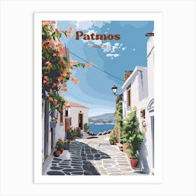 Patmos Greece Island Digital Travel Illustration Art Print