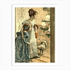 Mother With Two Kids, Victorian Vintage Holiday Poster Art Print