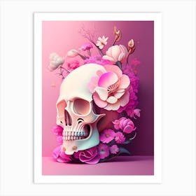 Skull With Cosmic Themes 4 Pink Vintage Floral Art Print