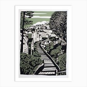 Lombard Street San Francisco Linocut Illustration Style 4 Art Print