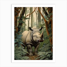 Deep In The Leaves Rhino Realistic Illustration 2 Art Print