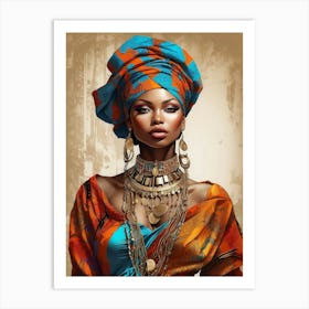 Beautiful And Sexy Black Woman Illustration 3 Adorned in Vivid Colors, Gold, and Jewelry Art Print