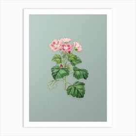 Vintage Rhomb Leaved Palavia Flower Botanical Art on Mint Green n.0513 Art Print