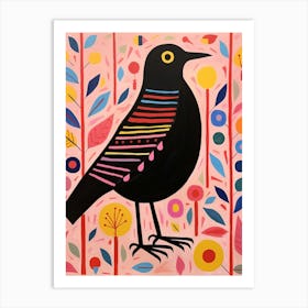 Pink Scandi Blackbird 2 Art Print