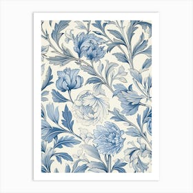 Blue And White Floral Wallpaper Art Print