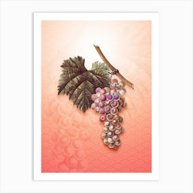 Grape Vine Vintage Botanical in Peach Fuzz Seigaiha Wave Pattern n.0071 Art Print