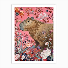 Floral Animal Painting Capybara 3 Art Print