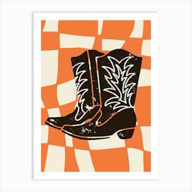 Checkered Cowboy Boots Art Print