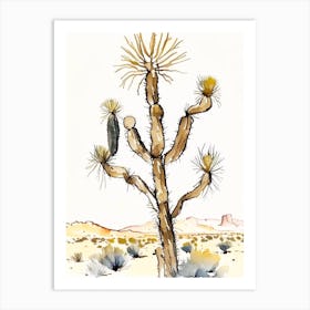 Joshua Trees In Mojave Desert Minimilist Watercolour  (4) Art Print