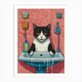 Cat In Bathroom Sink Art Print