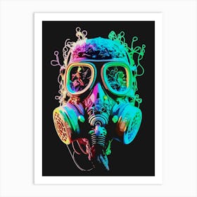 Neon Gas Mask Vibrant Chaos Art Art Print