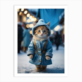 Cat In Winter Coat Art Print