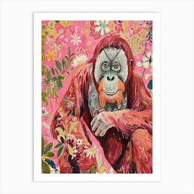 Floral Animal Painting Orangutan 2 Art Print