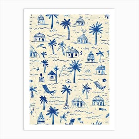 Blue And White Palm Trees 5 Art Print