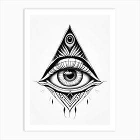 Intuition, Symbol, Third Eye Simple Black & White Illustration 1 Art Print