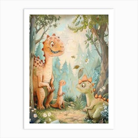 Dinosaur Family In The Woods Storybook Style Art Print