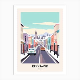 Vintage Winter Travel Poster Reykjavik Iceland 3 Art Print