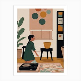 Girl Cleaning Her Room Art Print