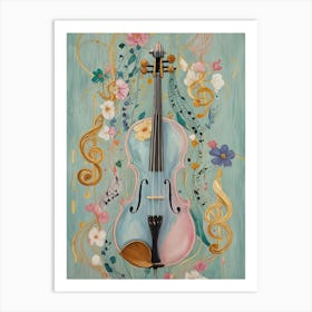 Violin With Flowers Art Print